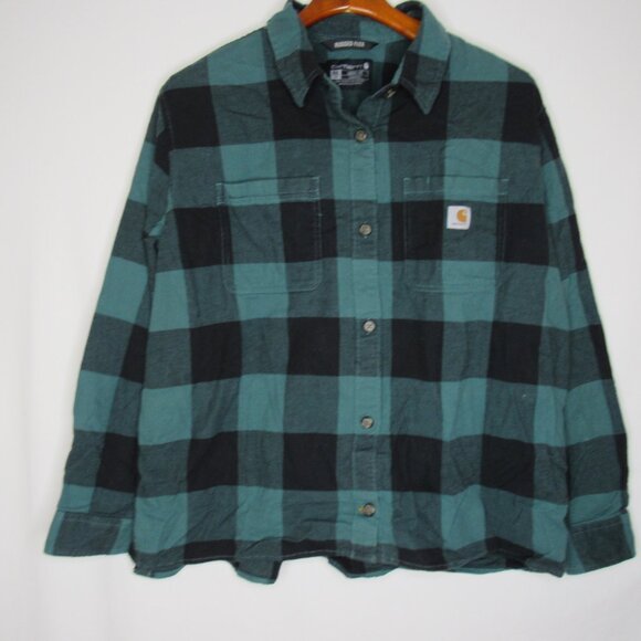 Carhartt Teal Green Rugged Flex Flannel Check Plaid Shirt Women's XXLarge XXL - Picture 7 of 9